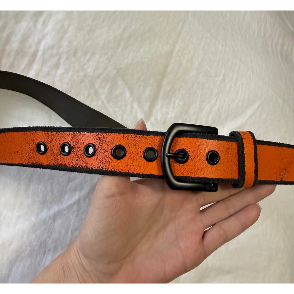 Tony Hawk | Waist SZ 36-38” | Skater Belt Orange Black Leather Distressed